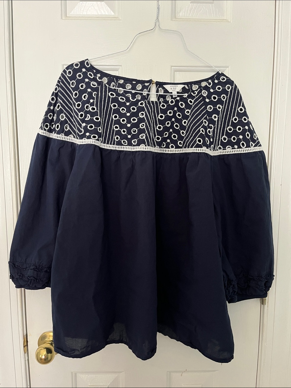 crown & ivy Navy Tunic with White Embroidered Yoke